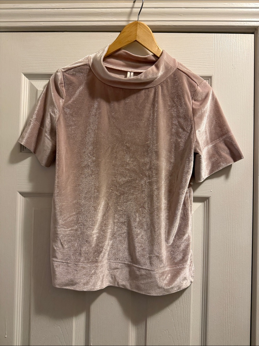 Anthropologie Blush Pink Velvet Short Sleeve Top oversized XS EUC